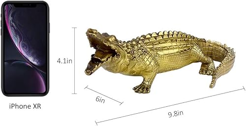 Miniatura 2 de BRASSTAR Estatua de cocodrilo de latón 9.8 "(H) escultura oriental egipcia adorno de jardín artesanal cocodrilo regalo colección PTZY013