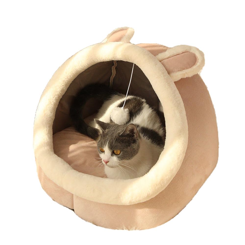 NatureMan Cat Beds for Indoor,Cat House with Hanging Cat Ball toy,Kitten Tent House Removable Cotton Pad,Warm and Soft Pet Cat Supplies Kitten Small Dogs Pet Bed (Pink