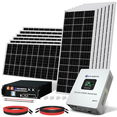 ECO-WORTHY 5KW Off Grid Solar System Complete Kit 12PCS 195W Mono Solar Panel (2340W) +1 * 48V 5KW Hybrid Inverter + 1 * 51.2V 100Ah Server Rack Whole House Storage LiFePO4 Lithium Battery