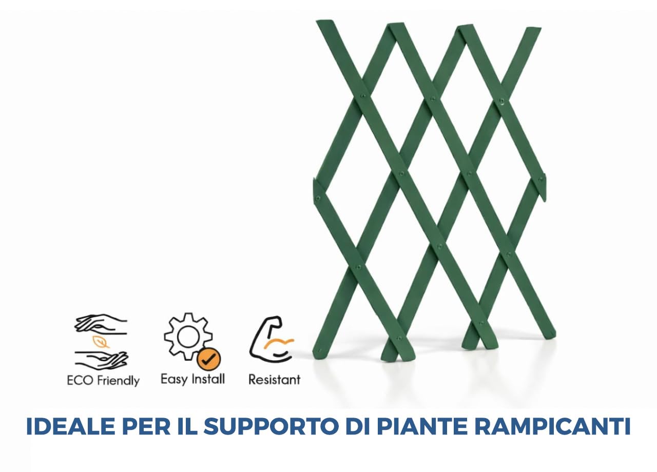 BIANCHERIAWEB Traliccio Estensibile in PVC per Piante Rampicanti Recinzione Giardino Balcone 100x200 Verde