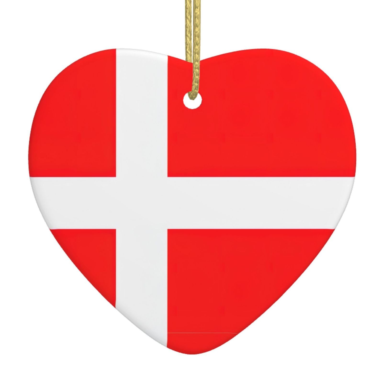 Fresqa Denmark Danish Flag Ceramic Christmas Decorations - Charming Heart-Shaped Ornaments For Party Decor