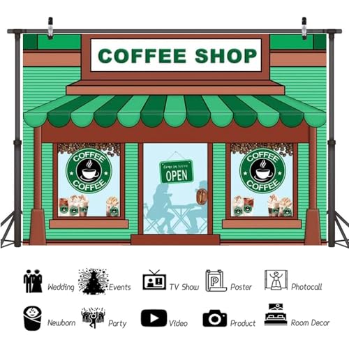 Fondo fotográfico Verde 8x6ft para tienda de café miniatura 2