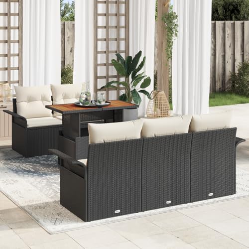 ZQQLVOO Ensemble de 6 canapés de jardin avec coussins - En polyrotin - Noir - Mobilier d'extérieur confortable - Meubles de relaxation - Canapé de jardin