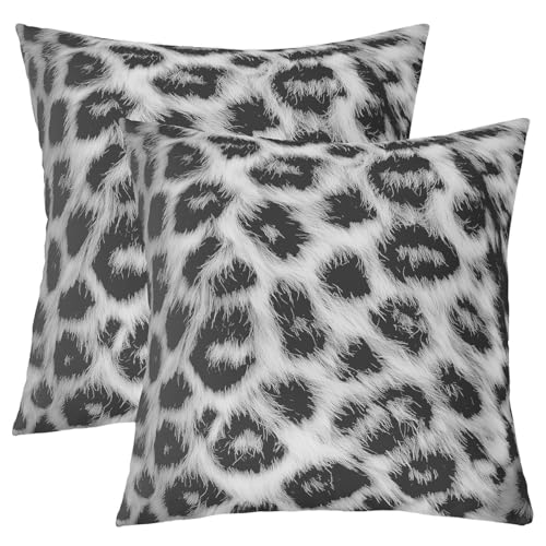 Homewish Housse de Coussin Lot de 2 40x40 Argent Gris Léopard Imprimé Housse Coussin Moderne Animal Imprimé Esthétique Taie d'oreiller Garçons Filles...