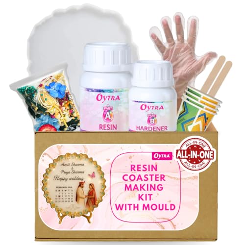 Image of Oytra Resin Coaster Making Kit Epoxy Art DIY Craft Set for Beginners with Silicone Mould Liquid Casting Material & Tools Coasters Gift Kit (8 Inch Coaster Kit)