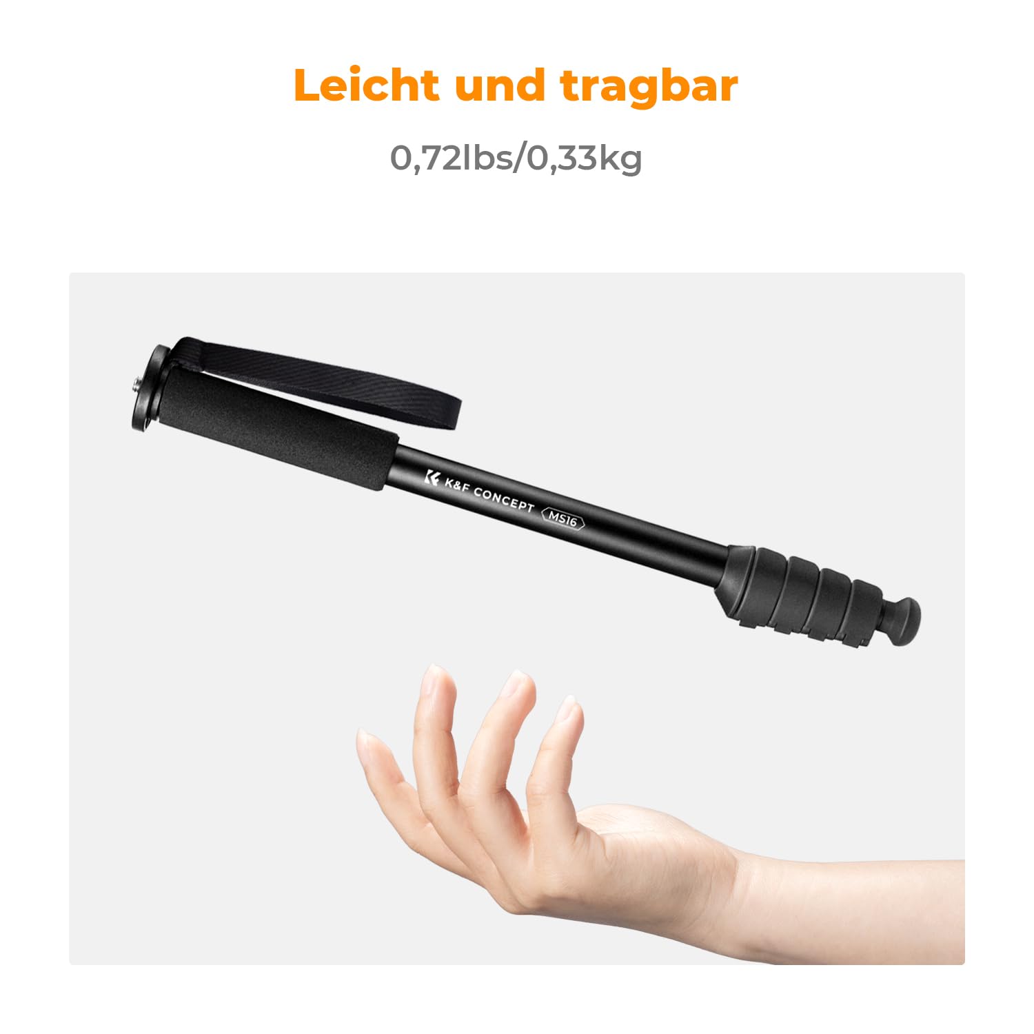 K&F CONCEPT MS16 Einbeinstativ, 63 Zoll Monopod,Stabiles Aluminium-Einbeinstativ mit 5 Sektionen,160cm Reiseeinbeinstativ für DSLR, DSLM und Kompaktkameras,Mit Handschlaufe