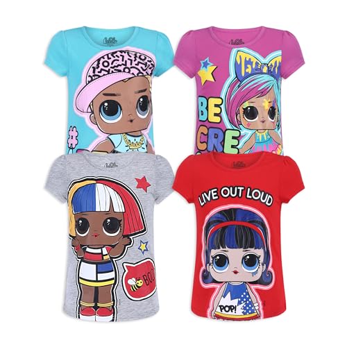 L.O.L. Surprise! Girls Short Sleeve Shirt 4 Pack for Little and Big Kids