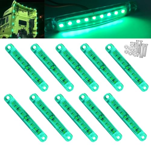 VEQENMOT 10 Luces LED Verdes de 12 – 24 V, 9 ledes, Impermeables, para Remolque, camión, Caravana, Barco, Caravana, Furgoneta, Luces Delanteras y traseras, Luces de posición duraderas