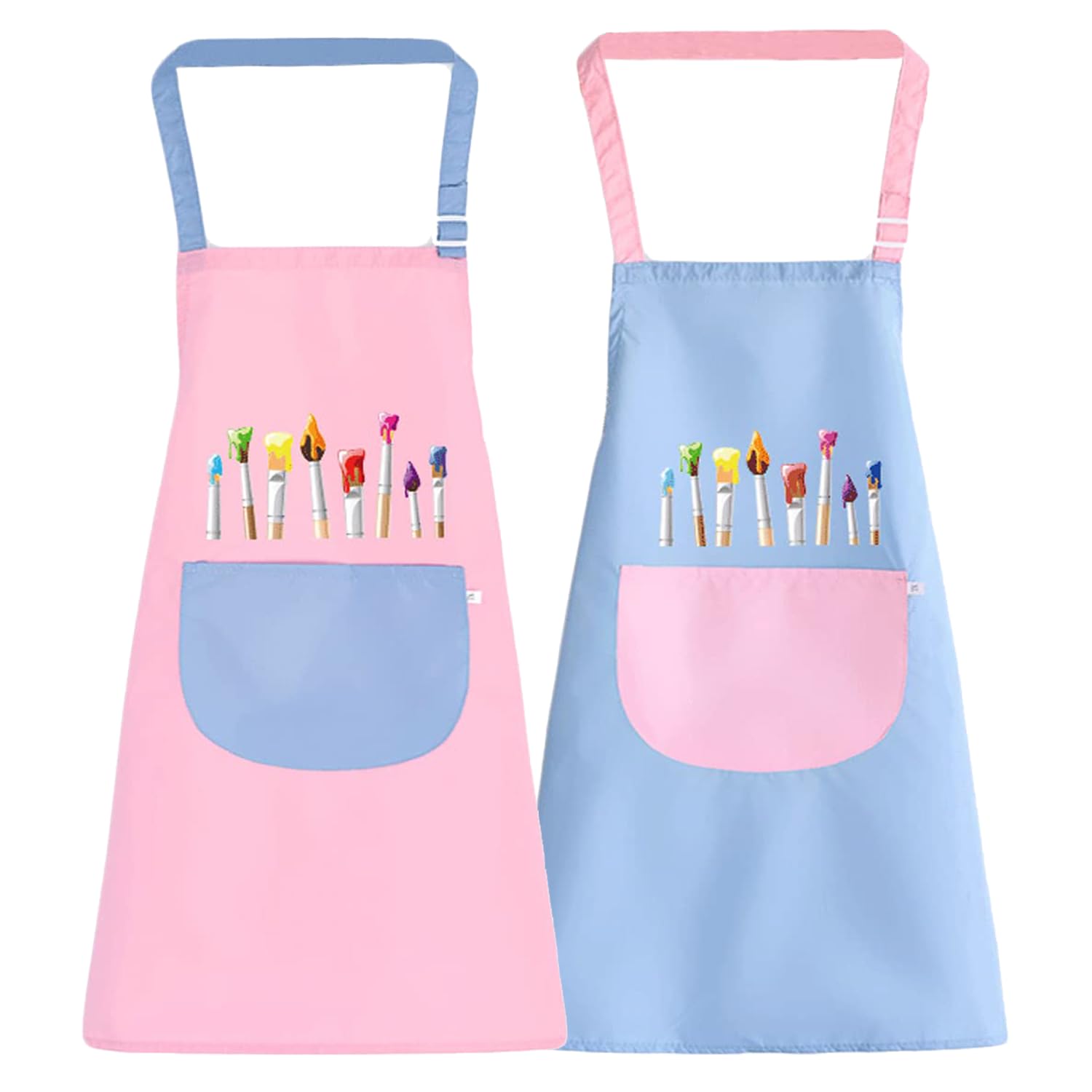 Yhuasia Delantal Con Bolsillo Para Niños, 2 Piezas, Impermeable, Para Pintura Artística, Cocinar y Hornear, Rosa y Azul (8-12 Años)