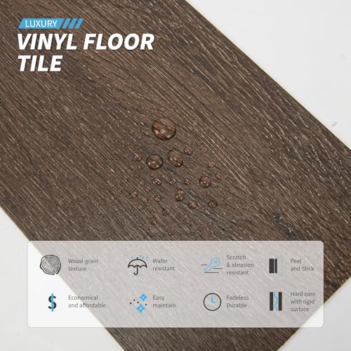 Image of Art3d 12-Pack Peel and Stick Vinyl Floor Tiles (18 Sq.Ft), Brown Stone