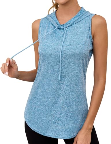 Gyabnw Débardeur Sport Femme T-Shirt sans Manches avec Capuche Cordon Ajustable Tee Shirt Sport Été Léger Polyvalent et Respirant Débardeur Fitness Yoga...
