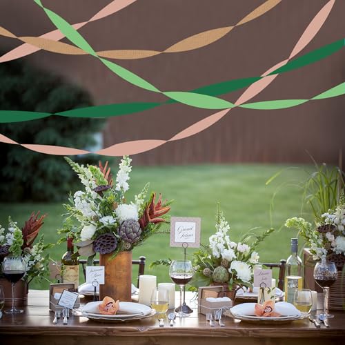 Image of 8 Rolls Crepe Paper Streamers, Rose Gold and Green Streamers Party Decorations for Birthday Baby Shower Wedding Bachelorette Party Bridal Shower Engagement Woodland Safari Spring