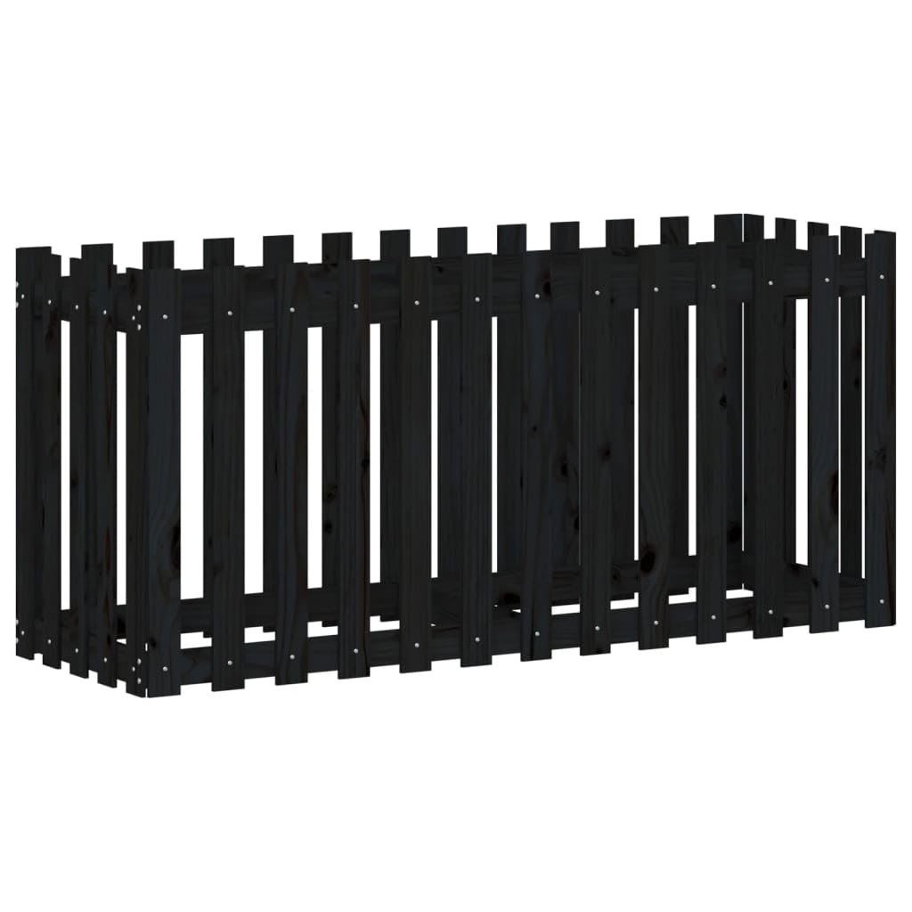 Bancal de madera maciza de pino para jardín (150 x 50 x 70 cm), color negro