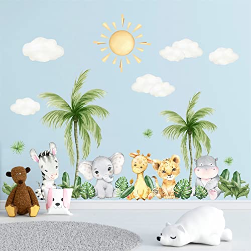 Cartoon Tree Animal Wall Stickers Safari Jungle Animal Wall Decals Cute Animal Wall Stickers Jungle Tree Wall Decals Zoo Animal Wall Stickers For Baby Room Nursery Living Room #TOP2
