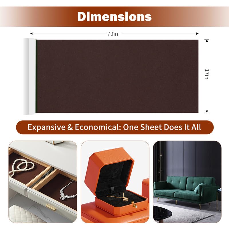 Velvet Fabric Red Felt Drawer Liner, Velvet Adhesive Sheets for Drawers and Jewelry Boxes, Peel and Stick Liner for DIY Crafts 17 x 79 inches