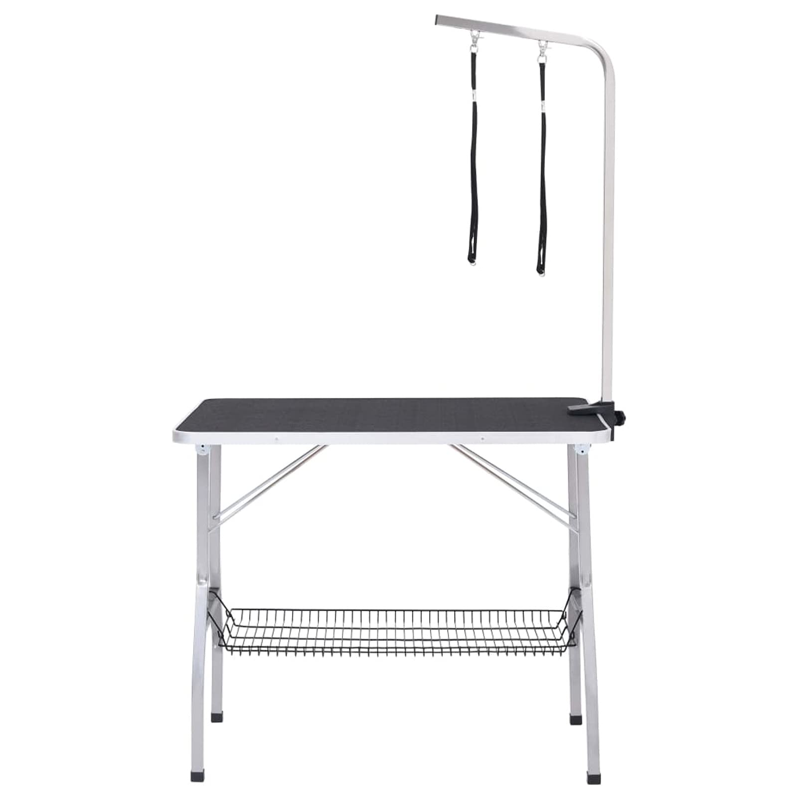 BAZZI Mesa de corte ajustable para perros, mesa de aseo con 2 trabillas y cesta, tocador, mesa de peluquería para perros, tocador para mascotas, peluquería para perros con ruedas