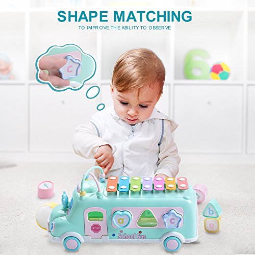 Efoshm Intellectual School Bus Baby Toy, Piano Music Bus Toys Toddler For 1-3 Years,Shape Puzzles Knocking Piano Educational Musical Toys Gifts For 1 Year Old Boy And Girl Christmas Birthday #TOP2