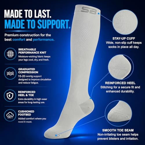 Image of SB SOX 3-Pair Compression Socks (15-20mmHg) for Men & Women - Comfortable Socks, Easy to Put On - Best Socks for Daily /Any Use, Running, Nurse, Travel