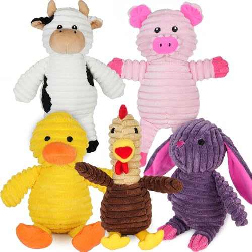 PrimePets Peluche per Cani, 5 Pezzi Giochi Cane con Squeak, Giocattoli per Cani, Peluche Cane, Giocattolo Interattivo (Animali Fattoria)