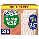 Swiffer Panni Cattura Polvere, 216 Panni Microfibra Dry, Cattura Polvere e Sporco, Ottimo per Tutti i Tipi di Pavimenti e per i Peli di Animali, Giga Formato