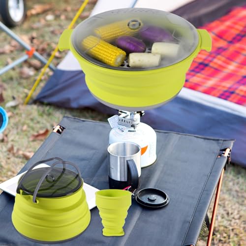 Tyxux キャンプ調理器具セット,キャンプキッチンセット - 折りたたみ式ケトルポットカップ ステンレススチール底付きでトレッキングやアウトドア冒険に最適
