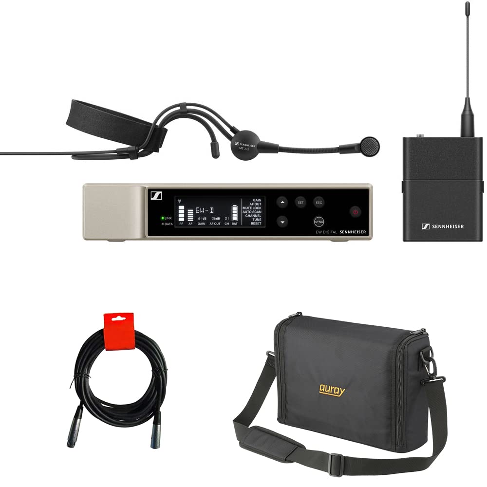 Sennheiser EW-D ME3 SET Digital Wireless Cardioid Headset Microphone System (Q1-6: 470 to 526 MHz) Bundle with Auray WSB-1S Carrying Bag and XLR-XLR