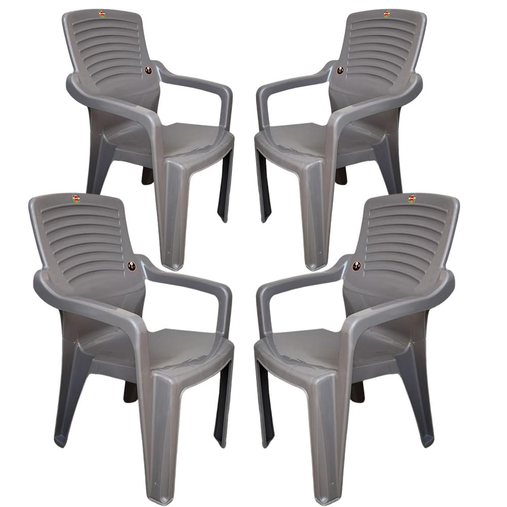 SkyGlamour Cello Furo Plastic Chairs for Home, Garden, Living Room, Indoor and Outdoor Use (Colour: Grey; Set of 4)-image-38