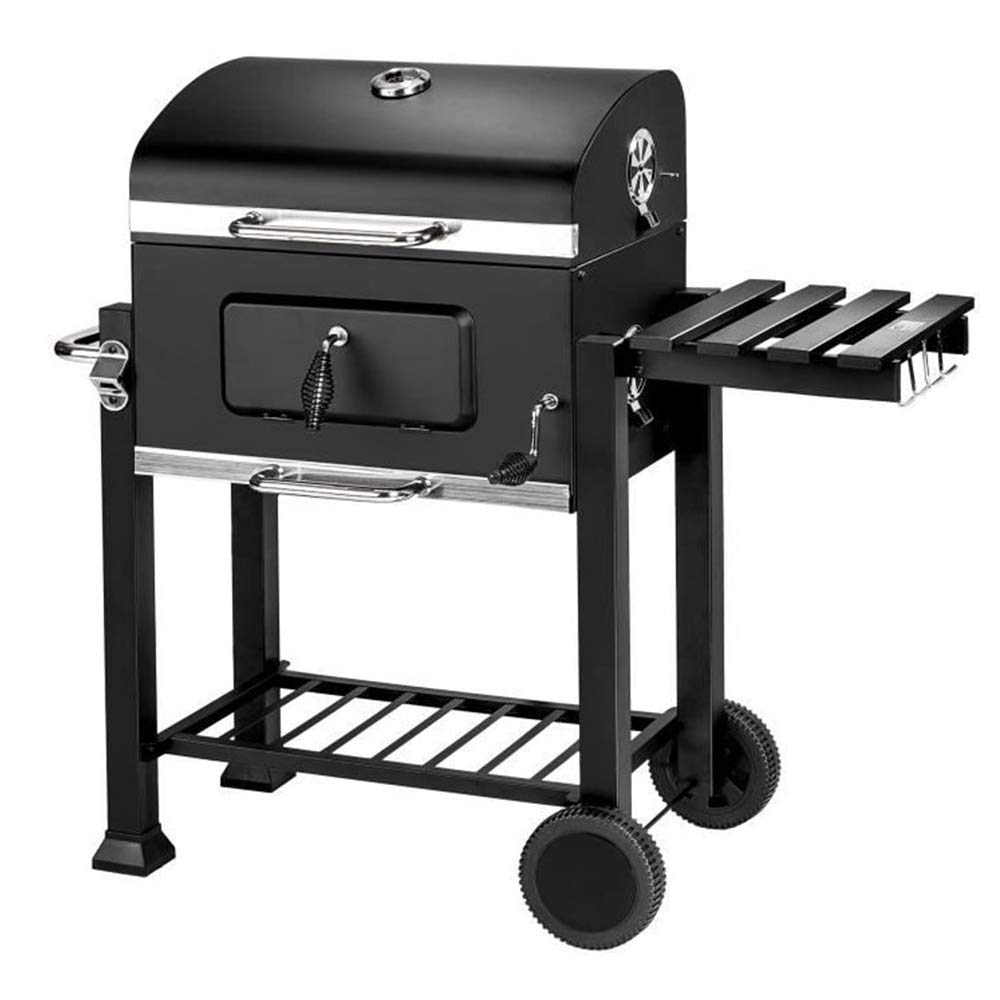 Carro de Barbacoa XXL Con Ruedas, Parrilla de Carbón Esmaltada, Antracita/Acero Inoxidable + Funda Protectora (107*115*68cm)