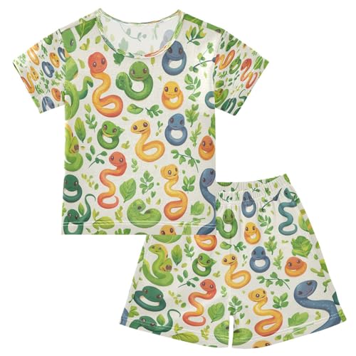 Pajama Sets Short Sleeve Cute Colorful Snake Pattern Soft Cotton Summer Sleepwear 2 Piece PJS Size 5-14T