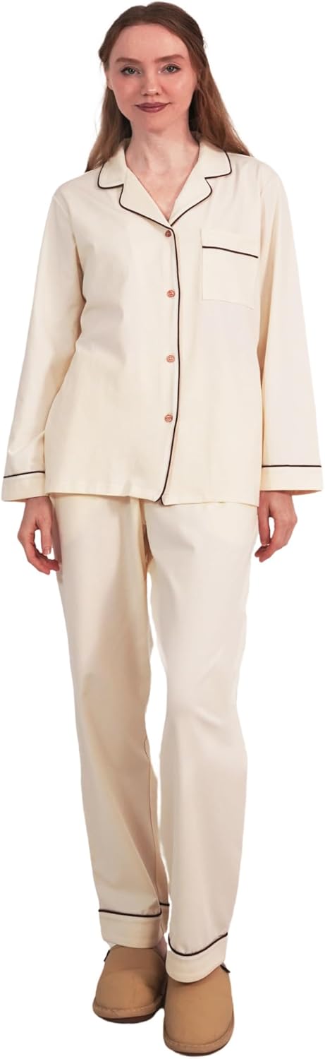 UPTRIS Womens Pajamas Sets Cotton 2 Piece PJs Lounge Sets Short Sleeve Button Down Soft Sleepwear Notch Collar with Pockets - Image 5