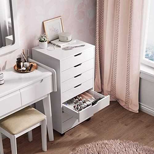DEVAISE Tall Chest of Drawers, 7-Drawer Storage Cabinet for Makeup, Wood Dresser for Bedroom, Living Room, White - Thumbnail 3