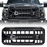 MEGAIE Front Grill Compatible with 2011-2016 F250 F350 F450 F550 Super Duty, Glossy Black Bumper Grille Guard w/Off-Road Lights
