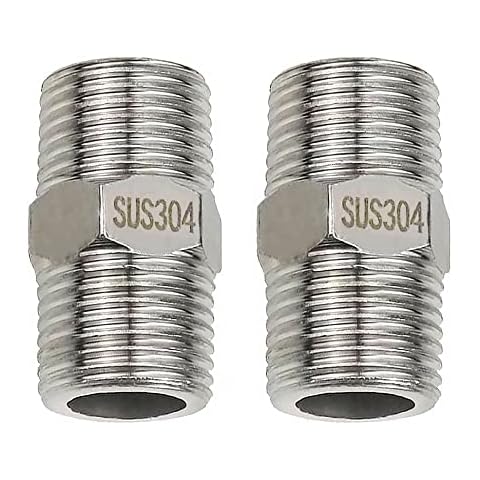 2 PCS Shower Hose Thread Pipe Connector Male to Male Screwed Nipple Male Hex Nipple Stainless Steel for Kitchen Bathroom Garden Extra Long Hose Extension (Diameter 1/2 Inch) Cover