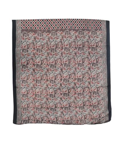 Image of Ethnics of Kutch Womenss Ajrakh Modal Silk Natural Dye Hand Block Print Saree with Blouse Piece - 5.5 Mtr Length