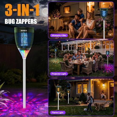 Image of Rossetta Solar Bug Zapper Outdoor, Fly Zapper with Flame & Projector Light