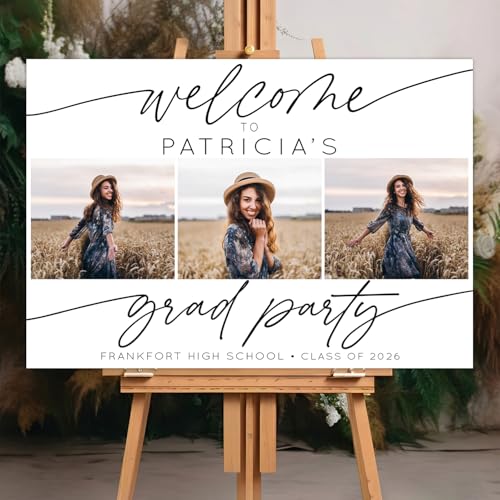 Personalized Graduation Party Sign 2026 - Custom Photo Modern Grad Party Poster Canvas or Outdoor Yard Sign Decor Senior Class of 2026 Welcome Picture Banner College & High School Celebration