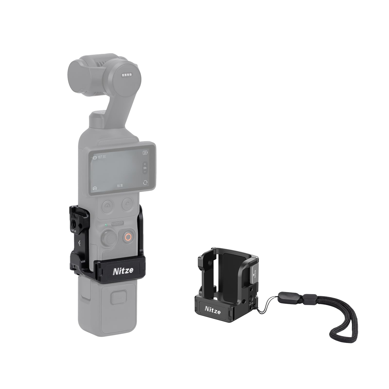 Nitze Adattatore di Espansione per DJI Osmo Pocket 4/3, Pocket 4/3 Cage con Cinturino da Polso, Slitta a Contatto Freddo, Dito Pieghevole e Supporto a Sgancio Rapido Action - T-D05B