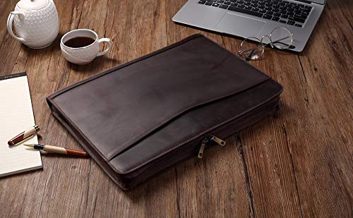 Gavarnie Genuine Leather Business Portfolio Padfolio Folder With Zipper For Men, Men's Leather Padfolio Folder For 13" Laptop, Business Portfolio With Letter Size Notepad, Graduation Gift，Dark Brown #TOP6