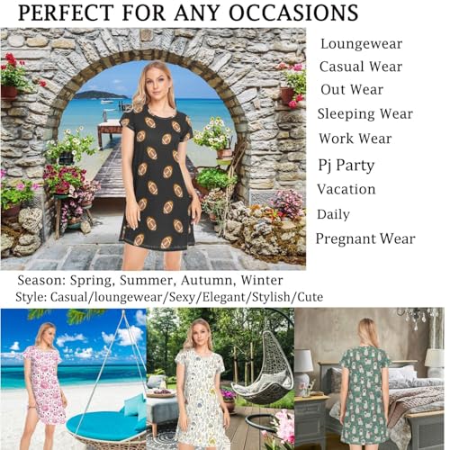 Daily Beautiful Chic Pattern Women's Girls Comfy Nightgown Short Sleeve Nightshirts Loose Loungewear PJ Dress S-XXL2