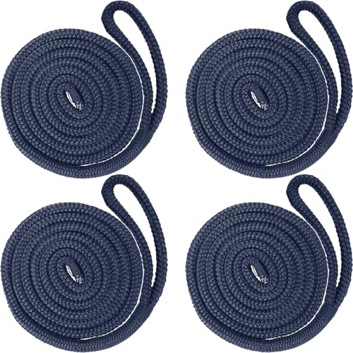 PACTHSD 1/2 x 6 Boat Fender Lines (4-Pack) - Double Braided Nylon Dock Lines for Boats - Marine Grade Fender Ropes with 10 Eye Loop - Soft Durable Boat Accessories for Pontoon and Small Boats