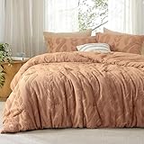 Bedsure Queen Size Comforter Set Taupe, Boho Tufted Bed Set, Farmhouse Jacquard Cable Knit Pattern Bedding, 3 Pieces, 1 Shabby Chic Fluffy Comforter & 2 Pillow Shams