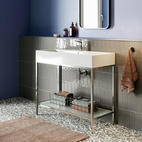 Image of Swiss Madison Pierre 40 Single, Freestanding, Open Shelf, Chrome Metal Frame Bathroom Vanity