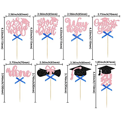 Gyufise 32Pcs Graduation Cupcake Toppers 2023 Glitter Class Of 2023 Cupcake Toppers Supplies Congrats Grad Cap Diploma 2023 Cupcake Picks For Graduation Party Decorations 2023 Pink #TOP1