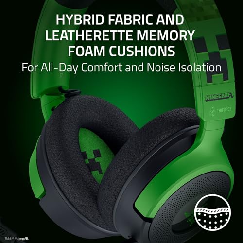 Image of Razer Kraken V4 X Minecraft Edition - Wired USB PC Gaming Headset (Triforce 40mm Drivers, Retractable Cardioid Mic, Surround Sound, Chroma RGB, for PC & Console via USB-C) Minecraft