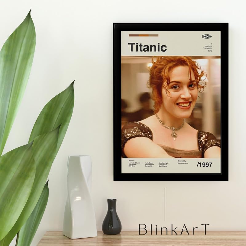 Image of BLINKART Titanic (1997) Movie Poster Frame 8x12 Inch | Premium 300 GSM Paper Wall Print | Mid Century Vintage Film Artwork for Home, Bedroom, Living Room, Office | Framed Photo Decor