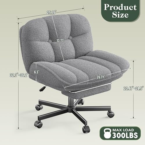 Image of DurayLoly Criss Cross Office Chair with Foot Rest, 26.77 inch Wide Cross Legged Office Chair with 7 inch Thick Backrest, Height Adjustable & 360Swivel, Desk Chair for All-Day Comfort (Misty Gray)