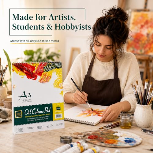 Image of ArtRight A3 Oil Painting Paper Pad - 230 GSM, 100% Cotton, Cold Pressed, 24 Sheets - Ideal for Oil, Acrylic & Mixed Media Art, Textured Acid-Free Art Paper for Artists