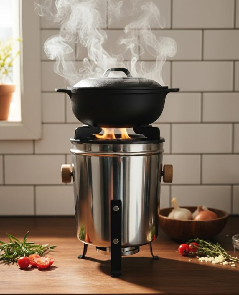 generic Smokless cooking Stove | Poratable chulla for outdoor,BBQ,Picnic,Hiking | Paper waste,Cow dung,Coconut shell & Wood burning-picture-18