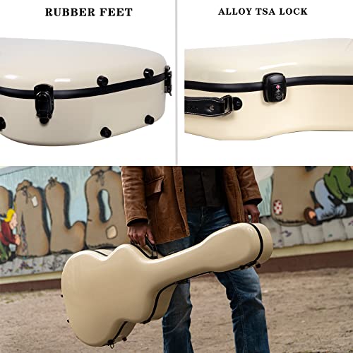 Image of Crossrock Dreadnought Acoustic Guitar Case - Fits 40 inch /41 inch Guitars | Fiberglass Shell, Plush Interior, TSA Lock - Ivory (CRF2021DIV)