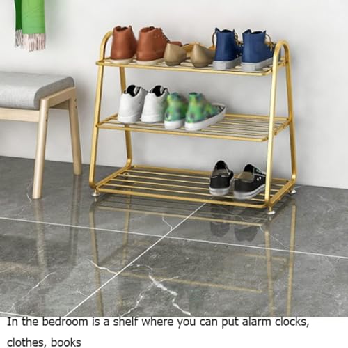 Image of MetalTouch 3-Tier Metal Shoe Rack for Entryway, Closet, or Bedroom ? Stackable & Space-Saving Shoe Organizer Shelf ? Rustproof, Heavy-Duty Storage ? Gold